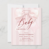 Budget pink bow girl baby shower invitation (Voorkant)
