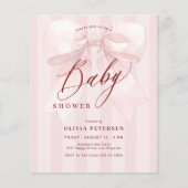 Budget pink bow girl baby shower invitation flyer (Voorkant)