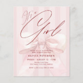 Budget pink bow its a girl baby shower invitation flyer (Voorkant)