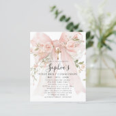BUDGET Pink Bow Rose Floral First Communion Invite (Staand voorkant)