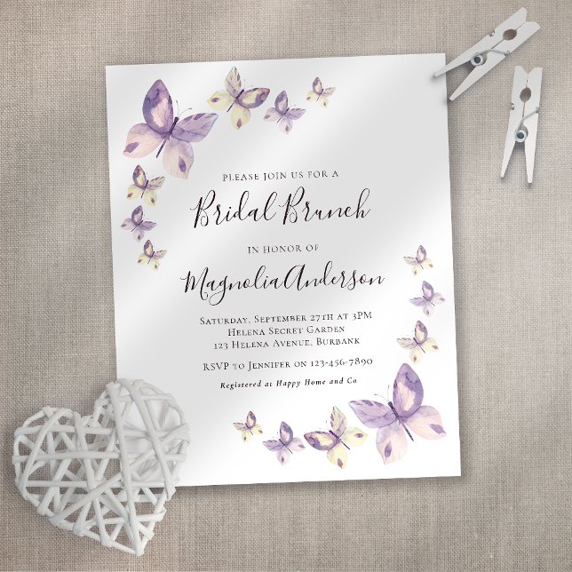 Budget Pink Butterfly Bridal Brunch Uitnodiging (Creator heeft geüpload)