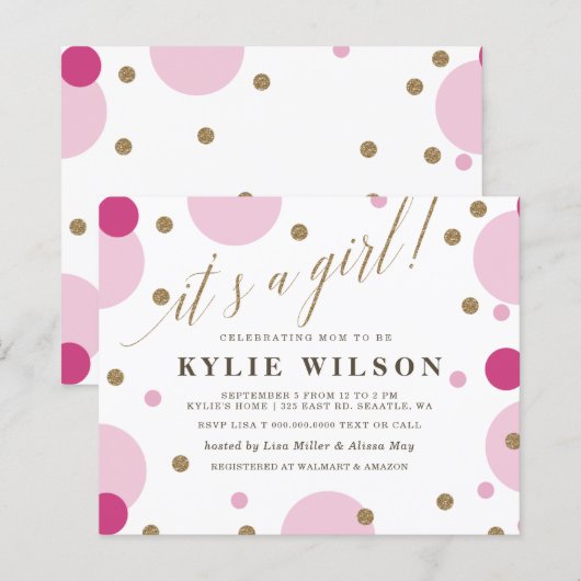 Budget Pink Confetti Girl Baby shower (Voorkant / Achterkant)