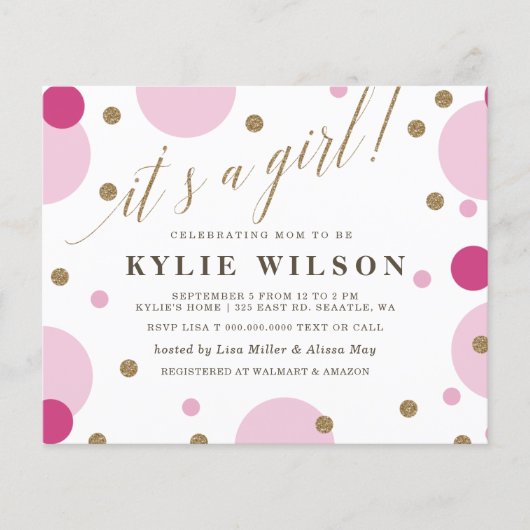 Budget Pink Confetti Girl Baby shower (Voorkant)