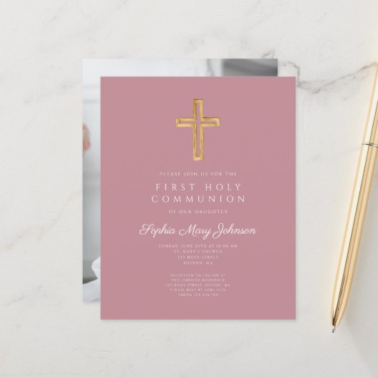 Budget Pink Cross Girl Foto Eerste Communie (Voorkant / Achterkant in situ)