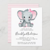 BUDGET Pink Elephant Baby shower Uitnodiging (Voorkant / Achterkant)