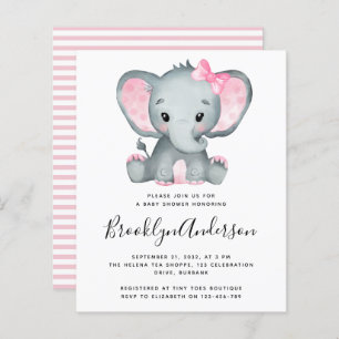 BUDGET Pink Elephant Baby shower Uitnodiging
