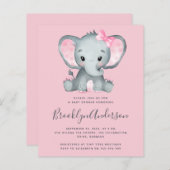 BUDGET Pink Elephant Baby shower Uitnodiging (Voorkant / Achterkant)