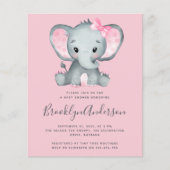 BUDGET Pink Elephant Baby shower Uitnodiging (Voorkant)
