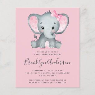 BUDGET Pink Elephant Baby shower Uitnodiging