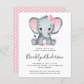 BUDGET Pink Elephant Baby shower Uitnodiging (Voorkant / Achterkant)