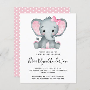 BUDGET Pink Elephant Baby shower Uitnodiging