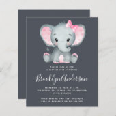 BUDGET Pink Elephant Baby shower Uitnodiging (Voorkant / Achterkant)