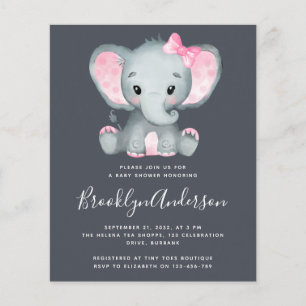 BUDGET Pink Elephant Baby shower Uitnodiging