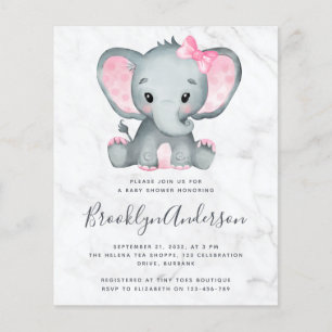 BUDGET Pink Elephant Baby shower Uitnodiging