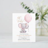 Budget Pink Elephant Girl Baby shower Uitnodiging (Staand voorkant)