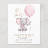 Budget Pink Elephant Girl Baby shower Uitnodiging (Voorkant)