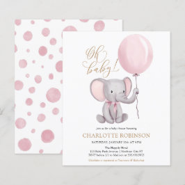 Budget Pink Elephant Girl Baby shower Uitnodiging