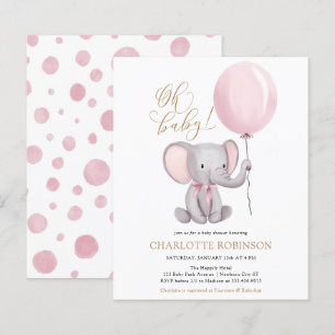 Budget Pink Elephant Girl Baby shower Uitnodiging