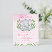 Budget Pink Elephant Girl Baby shower Uitnodiging (Staand voorkant)