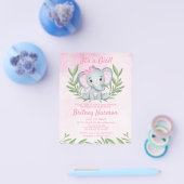 Budget Pink Elephant Girl Baby shower Uitnodiging Flyer (Enkel)
