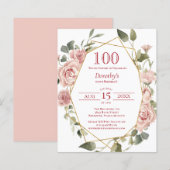 Budget Pink Floral 100th Birthday Uitnodiging (Voorkant / Achterkant)