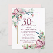 Budget Pink Floral 30th Birthday Invitation (Voorkant / Achterkant)