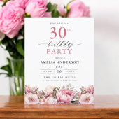 Budget Pink Floral 30th Birthday Invitation