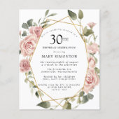 Budget Pink Floral 30th Birthday Invitation (Voorkant)
