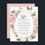 Budget Pink Floral 30th Birthday Invitation<br><div class="desc">stoffige roze rozen creëer Een moderne bloemsierrand op deze 30ste verjaardagsfeestuitnodiging.</div>