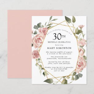 Budget Pink Floral 30th Birthday Invitation