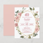 Budget Pink Floral 40th Birthday Invitation (Voorkant / Achterkant)