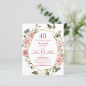 Budget Pink Floral 40th Birthday Invitation (Staand voorkant)