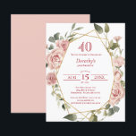 Budget Pink Floral 40th Birthday Invitation<br><div class="desc">stoffige roze rozen creëer Een moderne bloemsierrand op deze 40e verjaardagsfeestuitnodiging. De roze bloemetjes versieren een geometrisch lijst. Dit artikel maakt deel uit van het Dusty Pink Rose collectie. Het bevat de DIY-sjablonen die u kunt gebruiken om een unieke uitnodigingssuite te creëer. U vindt er ook sjablonen voor welkomstborden en...</div>
