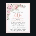 Budget Pink Floral 40th Birthday Invitation<br><div class="desc">Zacht,  stomp roze lijst met een elegante roze roze roze roze roze roze roze florale toedieningsvorm in de linker bovenhoek. De 40ste is geschreven in een prachtige gouden textuur van het roos.  en vrouwelijk ontwerp.</div>