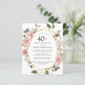 Budget Pink Floral 40th Birthday Invitation (Staand voorkant)