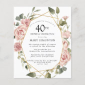 Budget Pink Floral 40th Birthday Invitation (Voorkant)