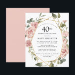 Budget Pink Floral 40th Birthday Invitation<br><div class="desc">stoffige roze rozen creëer Een moderne bloemsierrand op deze 40e verjaardagsfeestuitnodiging.</div>