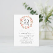 Budget Pink Floral 50e Jubileum Uitnodiging (Staand voorkant)