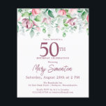 Budget Pink Floral 50th Birthday Uitnodiging<br><div class="desc">Elegante 50ste Verjaardagsfeestuitnodiging sjabloon met een gouden lijst en twee arrangementen van blush roze rozen. Alle tekst kan worden bewerkt.</div>