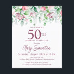 Budget Pink Floral 50th Birthday Uitnodiging<br><div class="desc">Elegante 50ste Verjaardagsfeestuitnodiging sjabloon met een gouden lijst en twee arrangementen van blush roze rozen. Alle tekst kan worden bewerkt.</div>