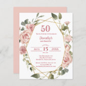 Budget Pink Floral 50th Birthday Uitnodiging (Voorkant / Achterkant)