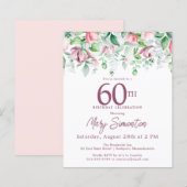 Budget Pink Floral 60th Birthday Invitation (Voorkant / Achterkant)