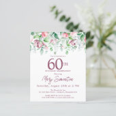 Budget Pink Floral 60th Birthday Invitation (Staand voorkant)