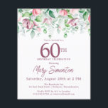 Budget Pink Floral 60th Birthday Invitation<br><div class="desc">Elegante 60e Verjaardagsfeestuitnodiging sjabloon met een gouden lijst en twee arrangementen van blush roze rozen. Alle tekst kan worden bewerkt.</div>
