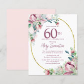 Budget Pink Floral 60th Birthday Invitation (Voorkant / Achterkant)