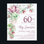 Budget Pink Floral 60th Birthday Invitation<br><div class="desc">Elegante 60e Verjaardagsfeestuitnodiging sjabloon met een gouden lijst en twee arrangementen van blush roze rozen. Alle tekst kan worden bewerkt.</div>