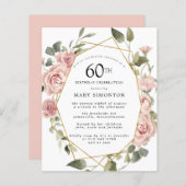 Budget Pink Floral 60th Birthday Invitation (Voorkant / Achterkant)