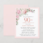 Budget Pink Floral 90th Birthday Invitation (Voorkant / Achterkant)