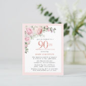 Budget Pink Floral 90th Birthday Invitation (Staand voorkant)