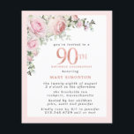 Budget Pink Floral 90th Birthday Invitation<br><div class="desc">Zacht,  stomp roze lijst met een elegante roze roze roze roze roze roze roze florale toedieningsvorm in de linker bovenhoek. De 90ste is geschreven in een prachtige gouden textuur van het roos.  en vrouwelijk ontwerp.</div>